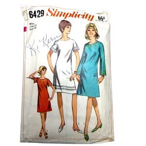 Simplicity Vintage 1960's Pattern‎ #6429 Misses One Piece Dress Size 14